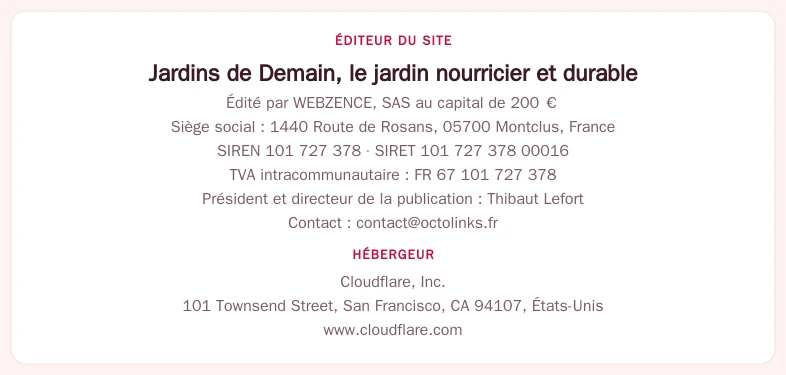 Coordonnées légales de l&rsquo;éditeur et de l&rsquo;hébergeur du site