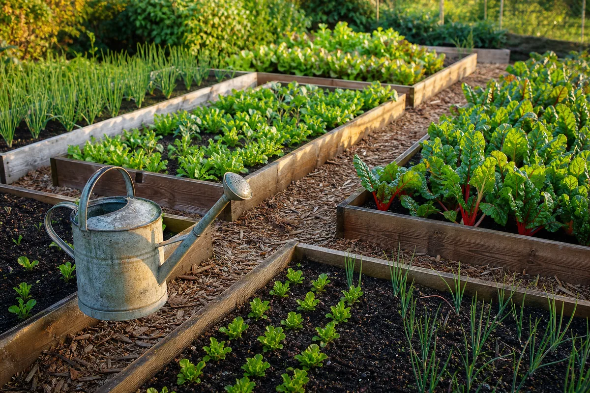 Planches de potager en carrés surélevés avec semis échelonnés au printemps